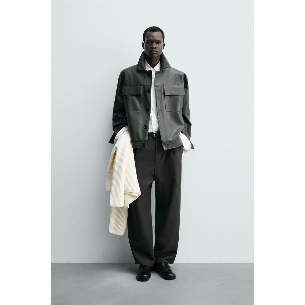 ZARA JAKET KULIT IMITASI JAKET PAS LONGGAR YANG TERBUAT DARI KAIN KULIT IMITASI
