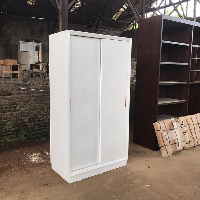 lemari pakaian sliding 2 pintu cat duco kayu jati