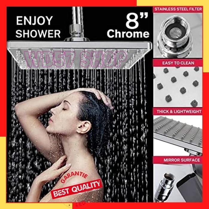 Kepala Shower Kamar Mandi Tekanan Tinggi Cap Kotak Stainless Set Scrub