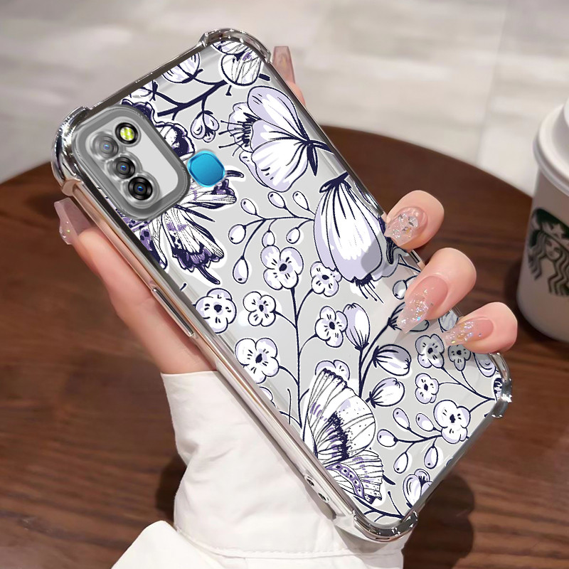 Casing Hp Untuk Infinix Smart 5 Hot 10 Lite Case Lukisan tinta bunga persik Kasing Shock-Proof Cesin