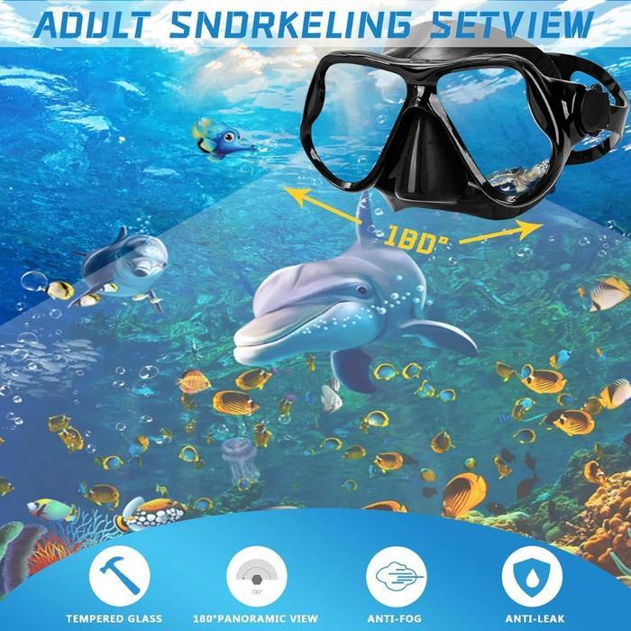Set Kacamata Renang Snorkel Diving Anti-kabut Kaca Tempered / Masker Selam Anti-kabut Bingkai Besar