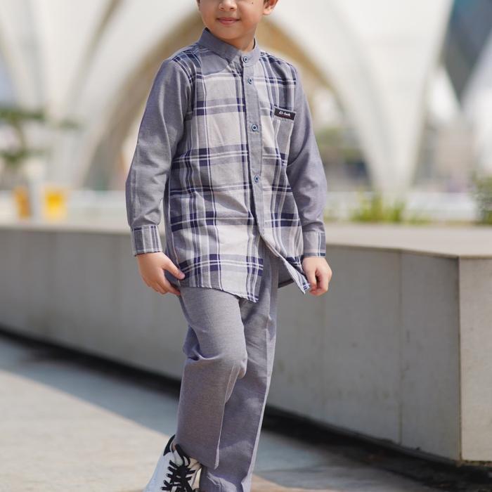 TERLARIS HUDAIR Setelan Koko Anak Lengan Panjang Bahan Toyobo Premium Katun Grey Usia 1-12 Tahun
