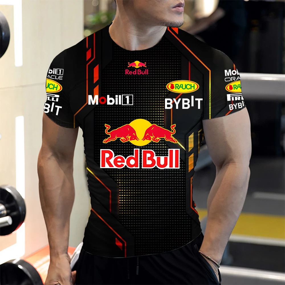 Men'S Large Red Bull T-Shirt, 3D Printed Racing T-Shirt, Motorcycle Fashionable Sleeved T-Shirt, Red