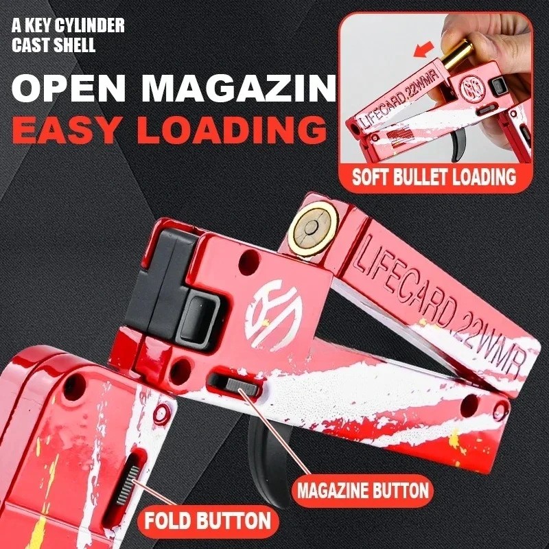 New Upgraded Lifecard Metal Folding Gun Toy for Kids Adult, Pistol Toys Gun With Soft Bullets Alloy