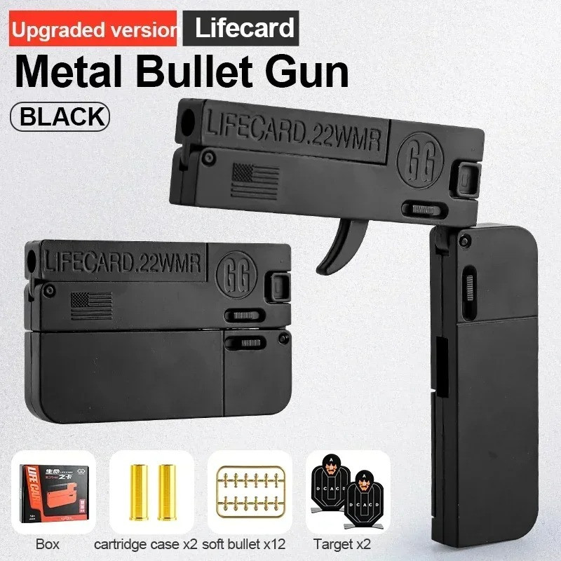 New Upgraded Lifecard Metal Folding Gun Toy for Kids Adult, Pistol Toys Gun With Soft Bullets Alloy