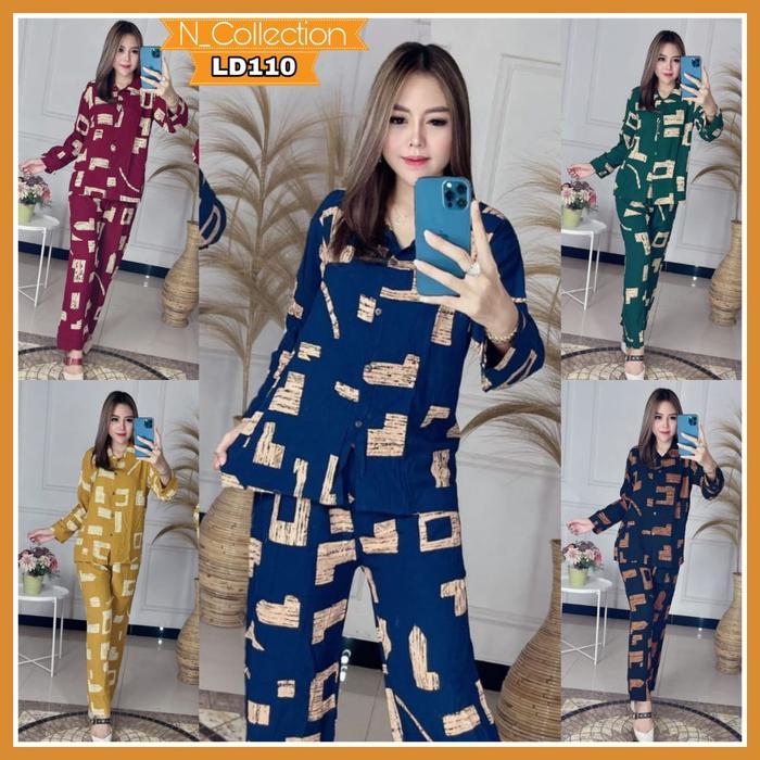 Premium Setelan Wanita Lengan Panjang - One Set Tie Dye - Setelan Piyama Motif Urat Kayu - One Set