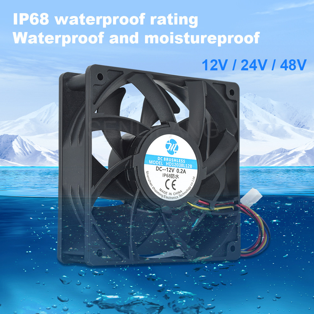 Best Industrial Ultrasonic Humidifier Refrigeration Fan Dual Bearing 12cm 12038 DC12V DC24V DC48V IP