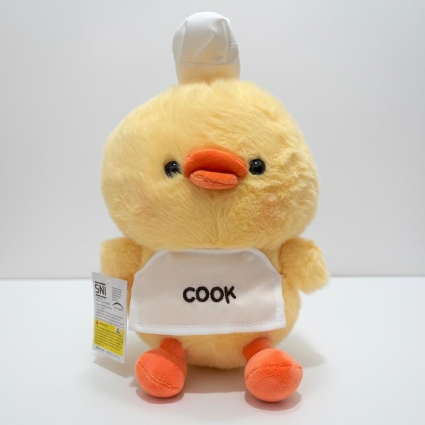 A208 Boneka Anak Ayam "Cook" Chef Kuning Lucu - Plush Chick with Apron & Hat