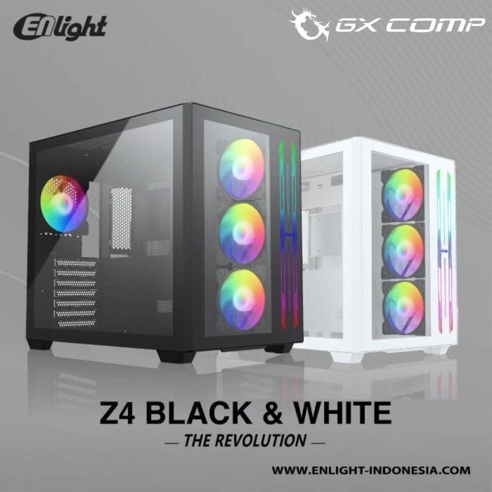 ENLIGHT FPMAX Z4 Black / White Free 3 Fan RGB - Casing PC ATX Case CPU Gaming