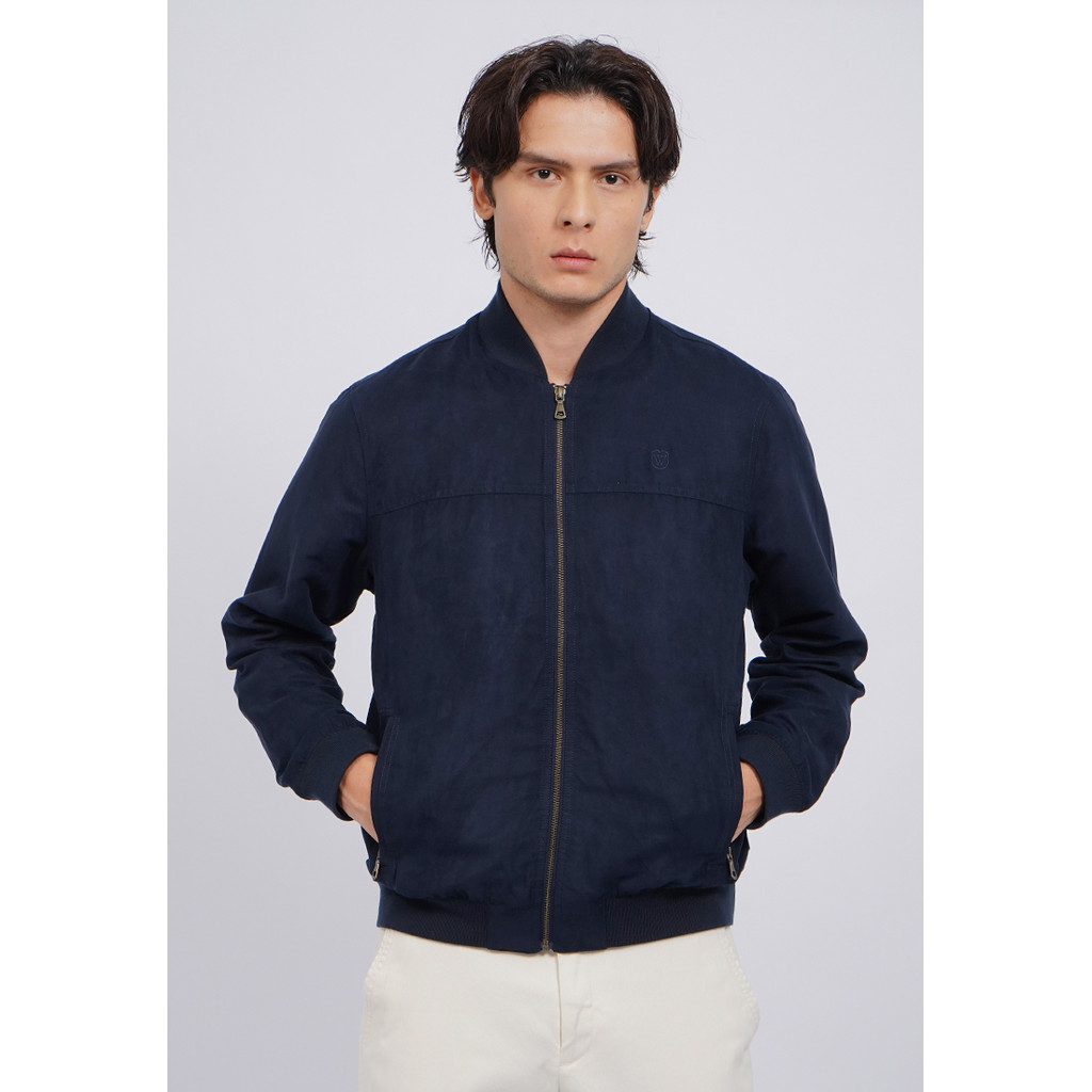 WOOD Regular Fit Suede Bomber Jacket 2-JKXLXC225L096 NAVY
