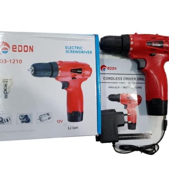 Bor Cordless 12 Volt / Bor Batere 10Mm / Mesin Bor Tangan 10 Mm Edon