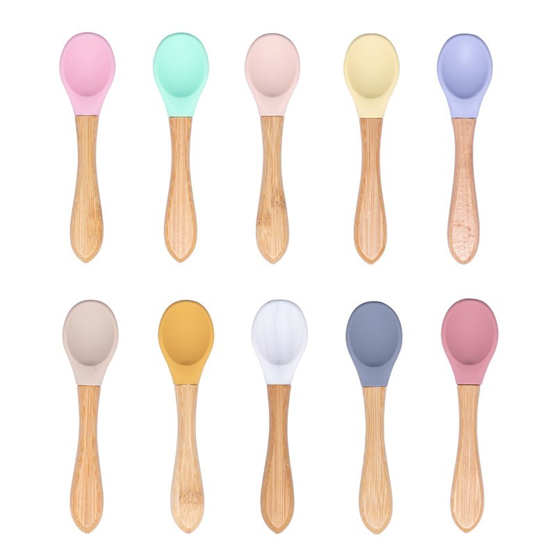 Baby Wooden Spoon Silicone Wooden Baby Feeding Spoon Organic Soft Tip Spoon Bpa Free Food Grade