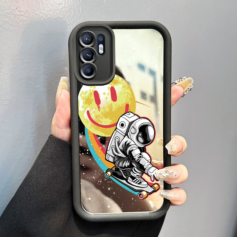 Casing Hp Untuk OPPO Reno 6 Case astronot NASA Kesing cermin Kasing Silikon Softcase Mirror Cesing S
