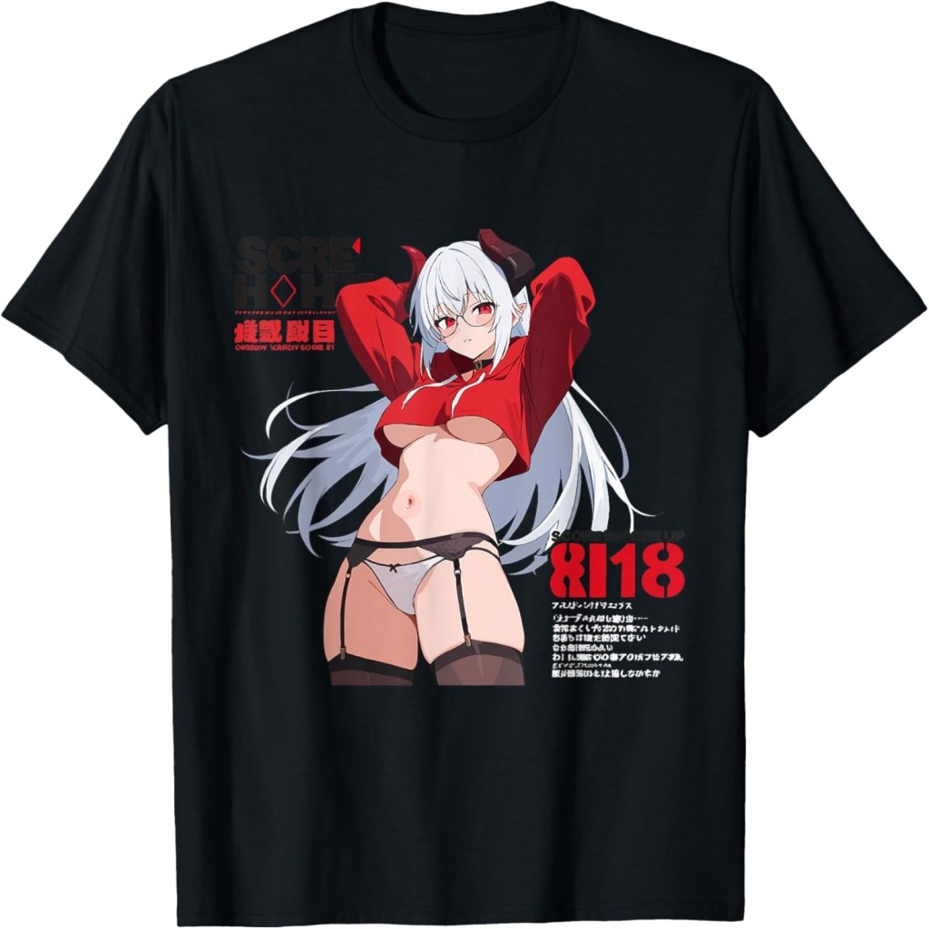 Waifu Sexy Anime Girl Glasses Horns Japanese Style T-Shirt