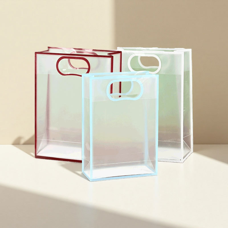Handheld Gift Packaging Bags Semi Transparent Plastic Tote Bag Portable PVC Bag for Parties