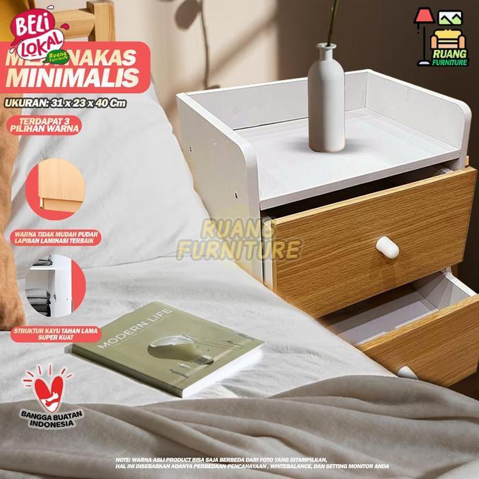 Best Seller Meja Nakas 2 Laci Mini Meja Kamar Tidur Minimalis Portable Original