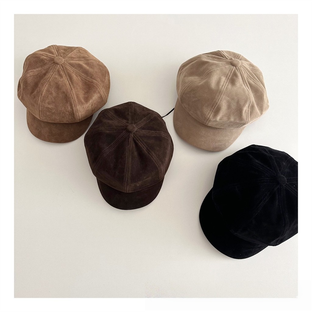 2025 New Japanese Vintage Kids Newsboy Cap Suede Octagonal Beret Hat Boys Girls Retro Fashion Cap