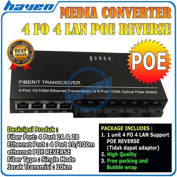 Media Converter 4 FO 4 LAN POE 100 Mbps HTB 4 SC 4 LAN Fiber Optic 12V