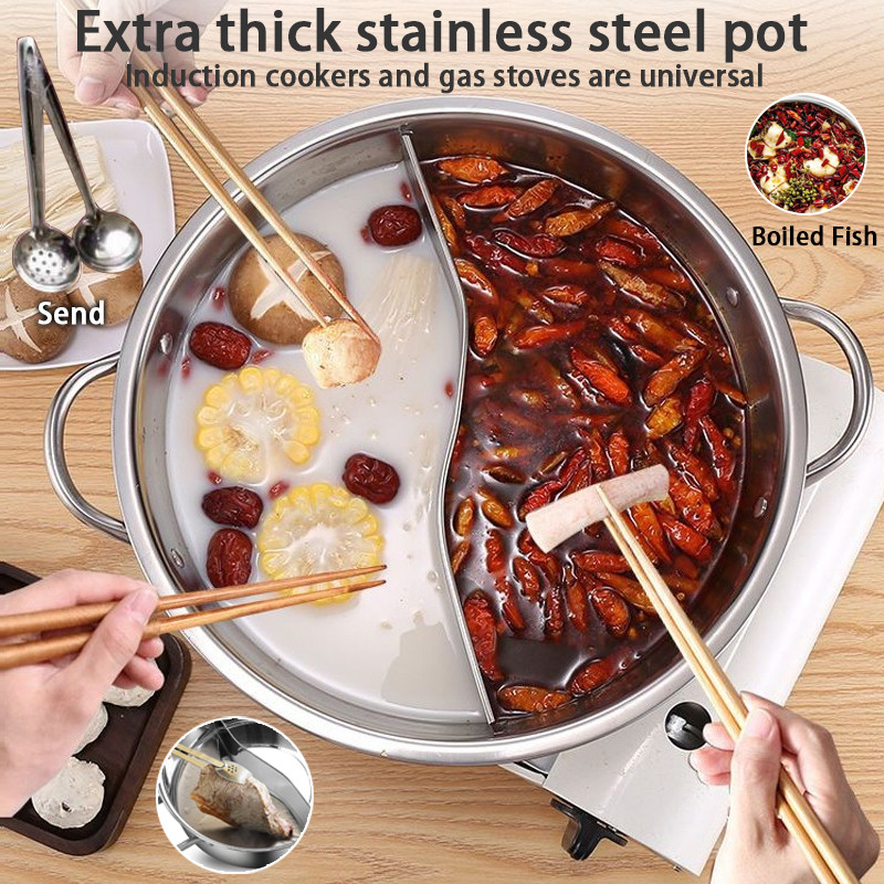 Double-flavor hot pot Hot Pot304Stainless Steel Induction Pot Hot Pot Household Large Capacity