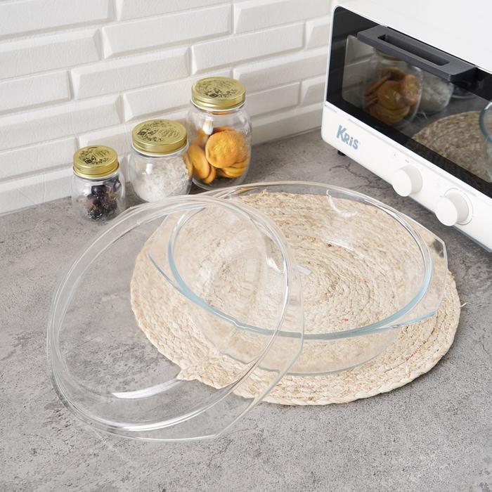 AZKO Kris Casserole Kaca Round Dengan Tutup Casserole Loyang Kaca Loyang Kue Piring Saji