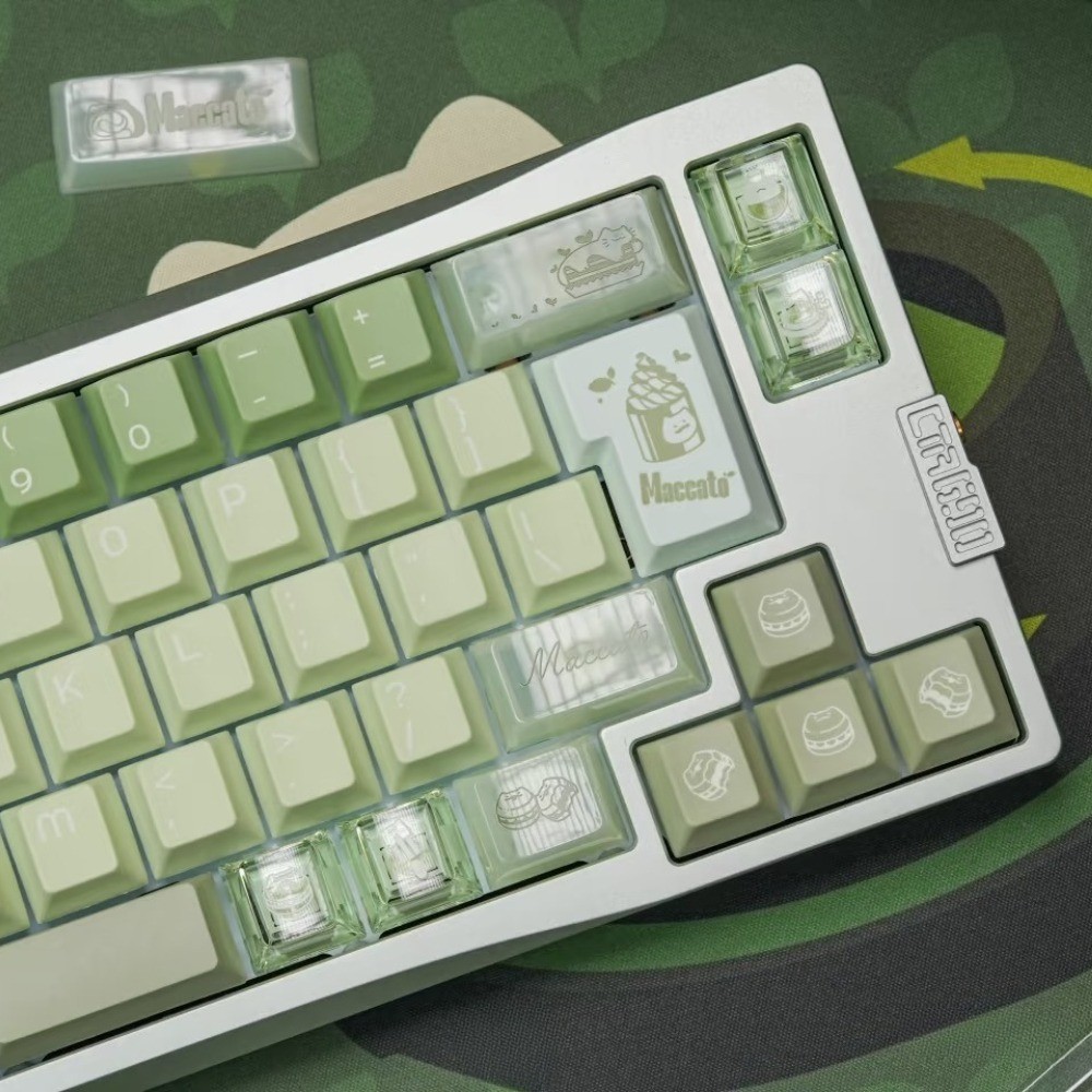 KeyByeLab Matcha Cat Keycap Set 203key PBT+PC Custom Cute Keyboard Cap Cherry Profile Gaming KeyCap