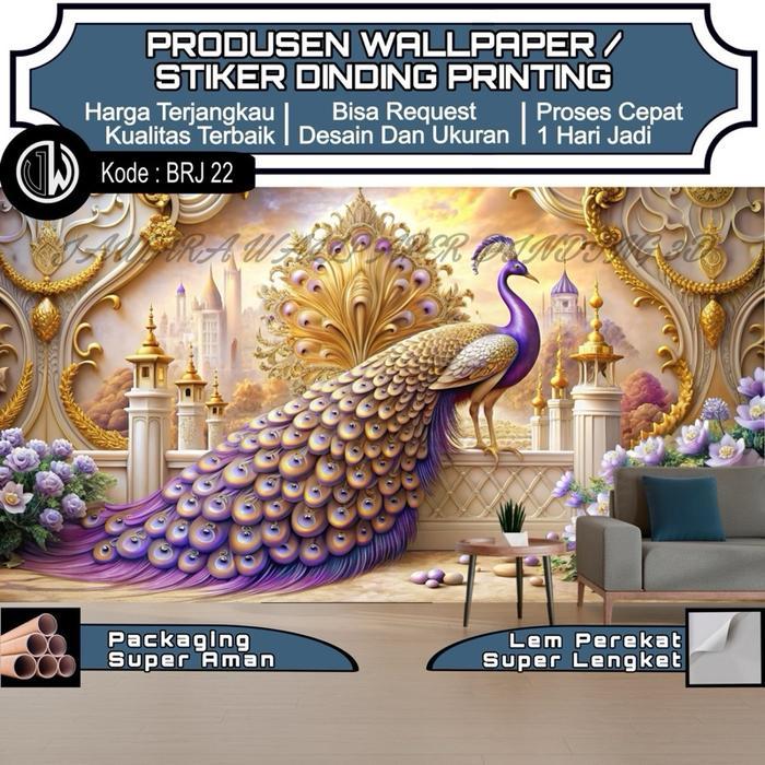Stiker Dinding Merak 3D Wallpaper Burung Merak Emas Elegan Sticker Dekorasi Dinding 3D Stiker Vynil