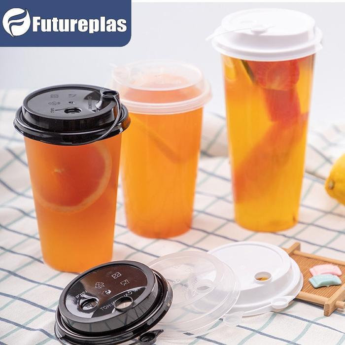 CUP & TUTUP 25 PCSCUP INJECTION 17OZ 500ML / GELAS PLASTIK TEBAL DATAR BENING + TUTUP ANTI TUMPAH /