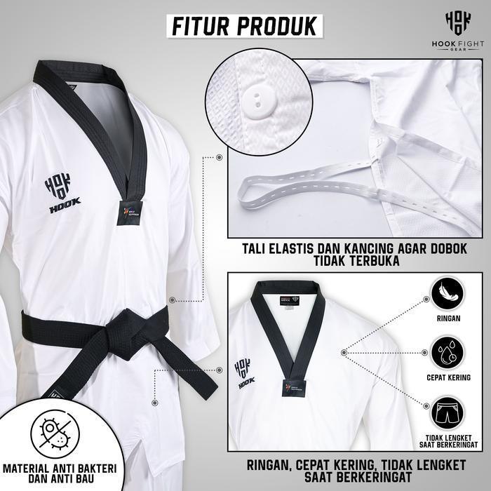 Baju Taekwondo Kerah Hitam Hook Dobok Seragam Taekwondo Dobok Fighter