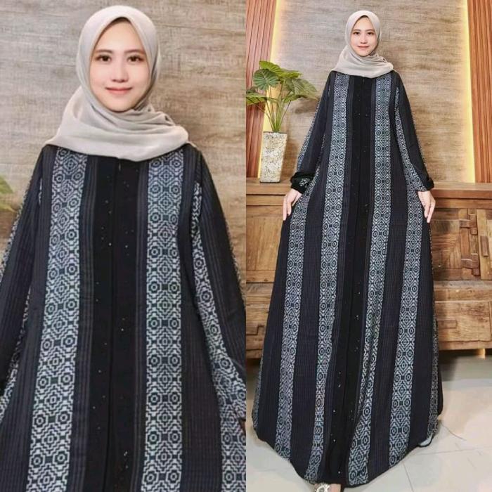 Drees Arabian Malika Hitam Jetblack motif kombinasi payet swaroski Gamis Wanita Syari Mewah gamis