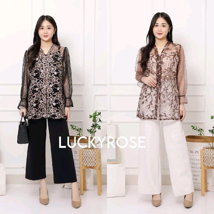 Rocu Outer Tunik Brukat Cardigan Brokat Lengan Pendek Atasan Outher Brukat Outer Brokat Kondangan