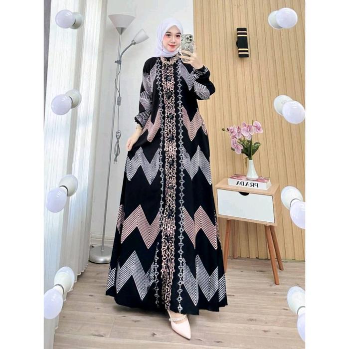 Gamis Twill Rayon Cap Malaman Premium Full Kancing Busui Friendly Panjang Motif