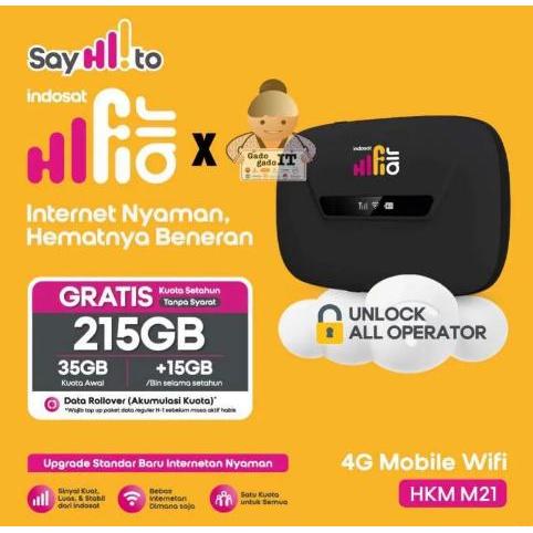 Indosat Hifi Air Modem wifi HKM M21 free 4G LTE wireless modem bonus indosat Tri data 215GB