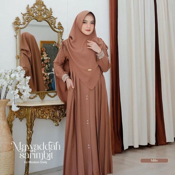 Demiza Grosir Mawadah Syari Gamis Set Khimar Serut Terbaru Bahan Crinkle Airflow Premium Renda