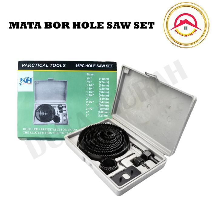 Mata Bor Hole Saw Kit 16 pcs Hole Saw Kit Set 16Pcs Mata Bor Pelubang Kayu PVC Hidroponik