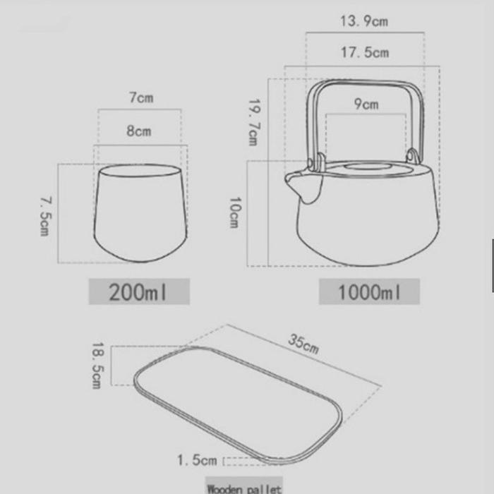 SET TEH JEPANG KERAMIK MOTIF MARMER / SET ALAT MINUM CANGKIR GELAS ALA JEPANG -NAMPAN KAYU