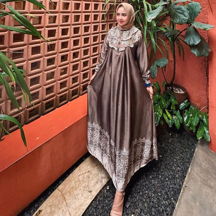 Kirana - Gamis Satin Premium Mewah Dress Muslimah Panjang Kekinian Busui Friendly Terbaru 