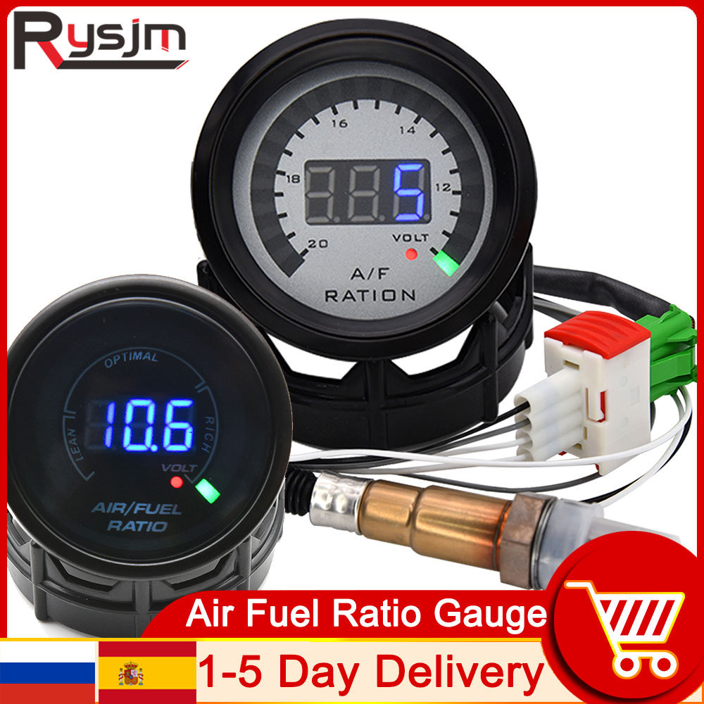 HD Digital Air Fuel Ratio Gauge O2 Oxygen Sensor for 12V Car Voltmeter Car Gauge AFR 52mm 2 in 1 Met