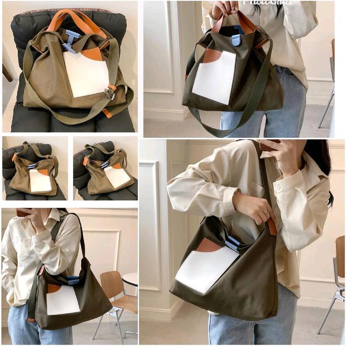 Korean Canvas Lady Bag / Canvas Tote Bag / Tas Slempang Wanita Korea Canvas