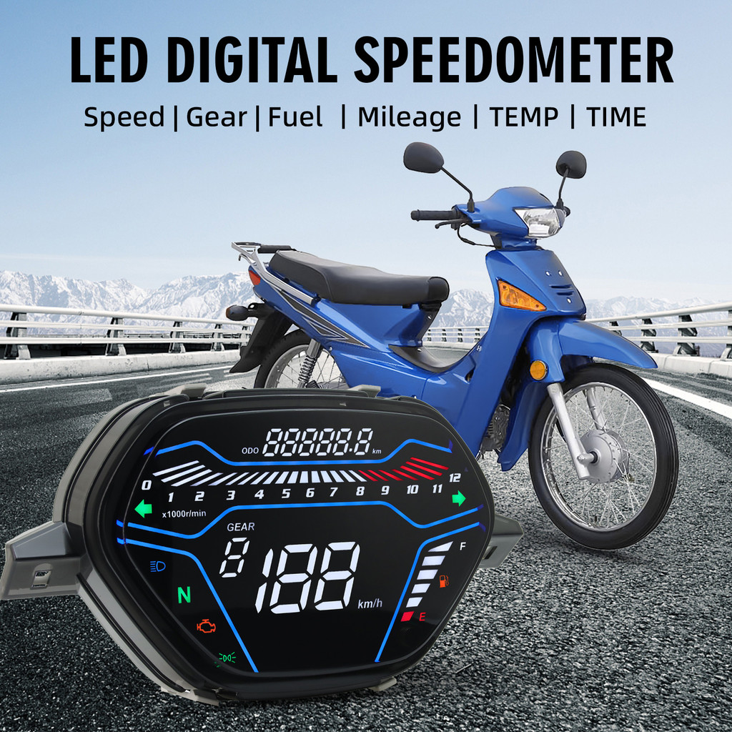 LED DIGITAL SPEEDOMETER TACHOMETER 12000 RPM METER DASHBOARD ODOMETER FUEL GAUGE FOR HONDA EX5