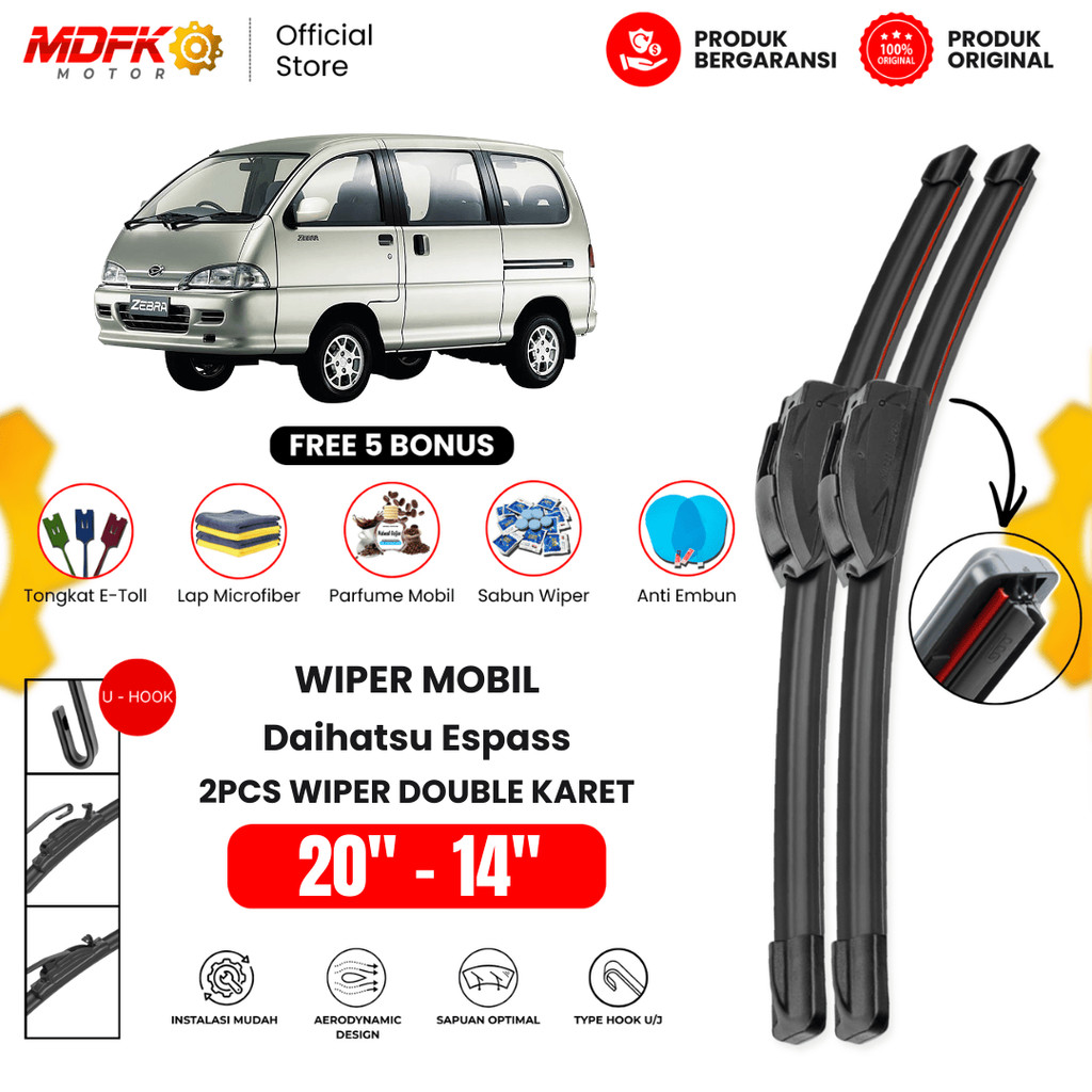 Wiper Daihatsu Espass Dual Kaca Depan Mobil Free 5 Bonus