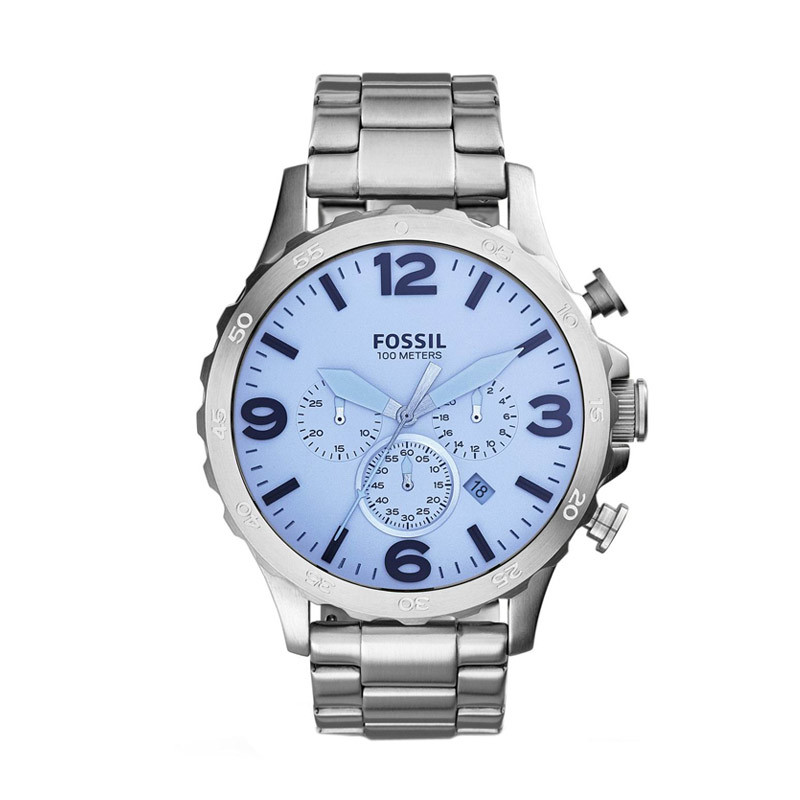 Fossil Nate Blue Crystal JR1509 Jam Tangan Pria - Silver