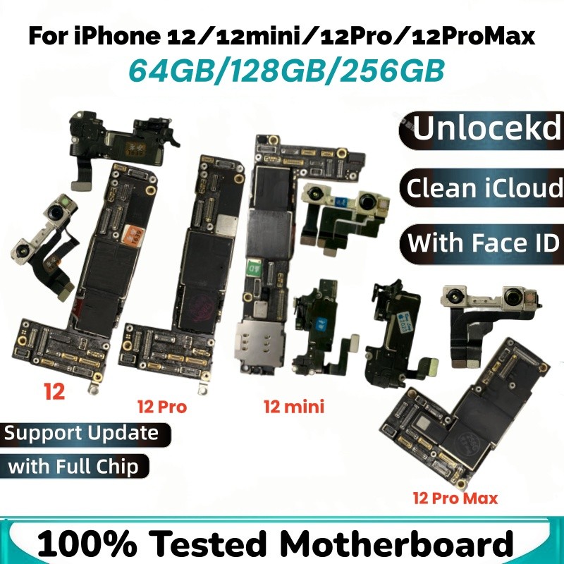 Tested Authentic Motherboard For iPhone 12 Pro Max 12 mini Unlocked Mainboard With Face ID 128g/256g