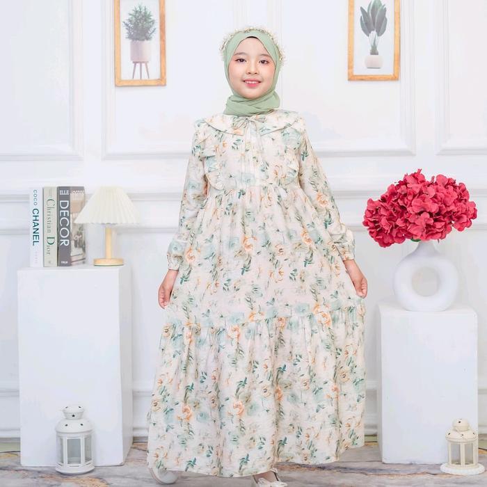 dxo Gamis Anak Queen Motif Series One Set Hijab - Bahan Ceruty Baby Doll