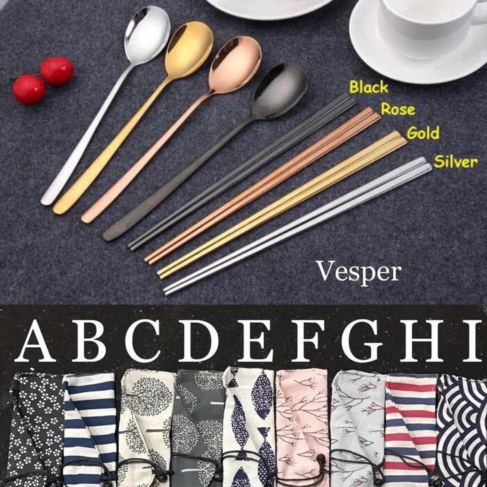 Paket sendok sumpit korea / sendok sumpit warna / tempat pouch sendok