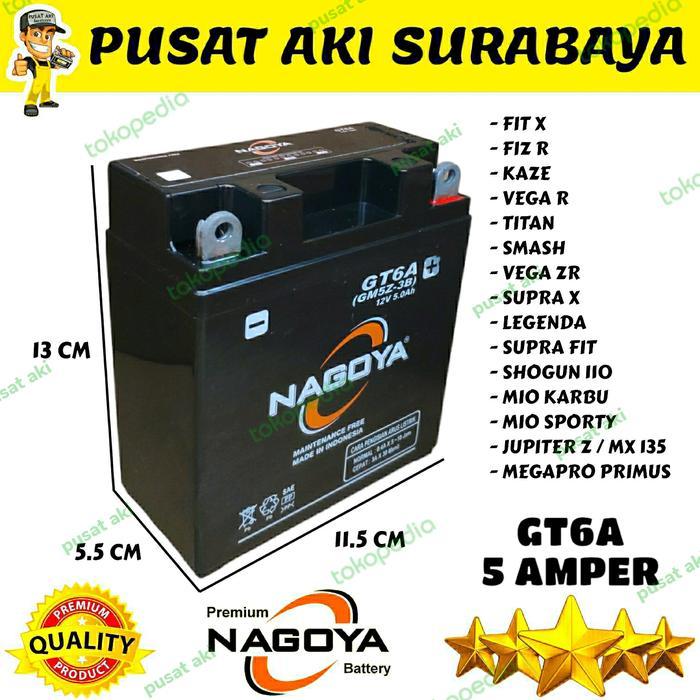 Nagoya Gt6A 5 Amper Accu Kering Berkualitas Untuk Motor Fit X Fiz R