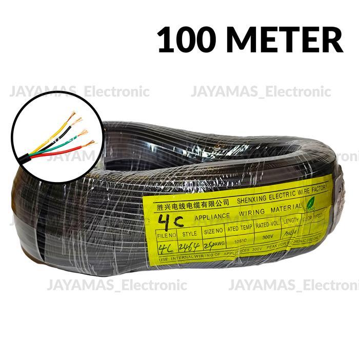 Kabel 4 Jalur Awg 24 + Selongsong 100 Meter / Kabel 4C / Kabel Bulat 4 Warna 100M