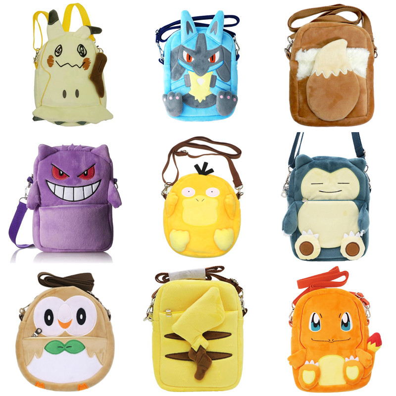 19*15CM Pokemon Plush Cross Body Bag Pikachu Charmander Mobile Phone Bag Kawaii Anime Lucario