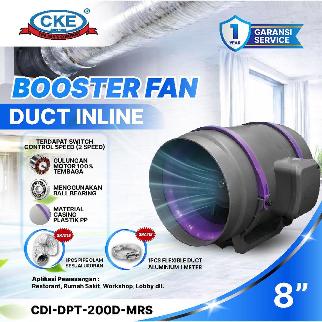 Inline Duct Booster Fan Plastik 8" Inch Kipas Hisap Ventilasi 2 Speed
