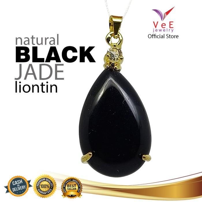 MURAH Liontin Black Jade Batu Giok Natural Asli Cina Model Tetesan - VeE
