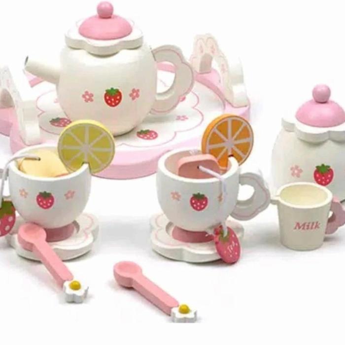 MOTHER GARDEN TEA SET, WOODEN TEA SET TOYS, WOODEN TEAPOT TOYS